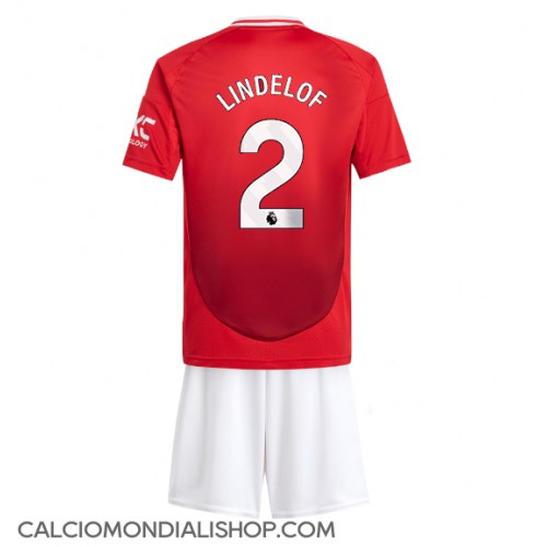 Maglie da calcio Manchester United Victor Lindelof #2 Prima Maglia Bambino 2024-25 Manica Corta (+ Pantaloni corti)